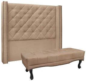 Cabeceira Cama Box Casal 140cm e Recamier Vicenza Suede S04 - D'Rossi - Bege