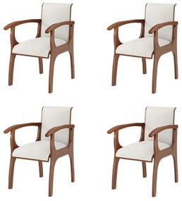Kit 4 Cadeiras Decorativa Sala de Jantar Madeira Maciça Pedri com Braço Linho Off White/Imbuia G42 - Gran Belo