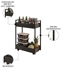 Carrinho Gourmet de Apoio Industrial 2 Prateleiras Sara M24 Preto - Mp