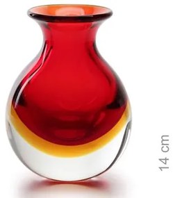 Vaso Mini Médio Bicolor Vermelho com Âmbar Murano Cristais Cadoro