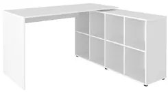 Mesa Escrivaninha em L Eron e Estante Livreiro Stela A06 Branco/Freijó