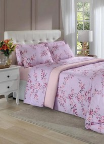 Jogo de Cama Floral Lilás Casal 4 Peças