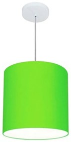 Lustre Pendente Cilíndrico Md-4036 Cúpula em Tecido 30x31cm Verde Limão - Bivolt