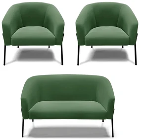 Namoradeira e 2 Poltronas PĂ© de Ferro Preto Stella Suede D03 - D'Rossi - Verde