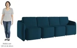 Sofá Cama Casal para Sala 396cm Polska Z08 Veludo Azul - Mpozenato