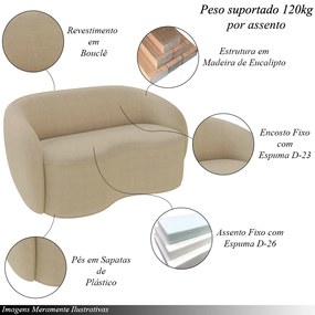 Conjunto 1 Sofá Living 160cm e 1 Poltrona Decorativa Sala de Estar Íbis Encosto Fixo Bouclê  Bege G33 - Gran Belo