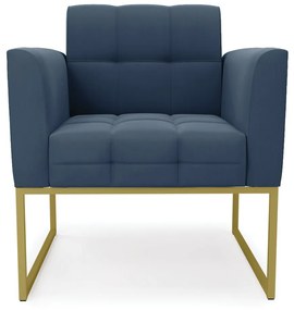 Poltrona Elisa Suede Azul Marinho Base Metálica Industrial Dourado - D'Rossi