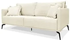 Sofá 3 Lugares 200cm Pés de Metal Vecchia S06 Linho Pérola - Mpozenato