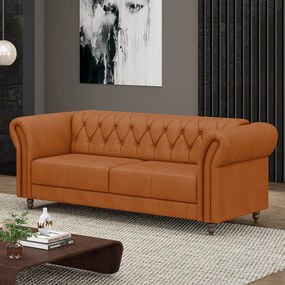 Sofá Living Sala de Estar Stanford Chesterfield 2 Lugares 200cm Pés de Madeira Couro Terracota G58 - Gran Belo