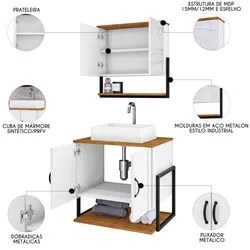 Gabinete de Banheiro com Espelho Bless B02 Branco/Naturalle - Mpozenat