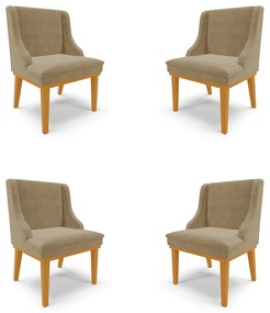 Kit 4 Cadeiras Decorativas Sala de Jantar Base Fixa de Madeira Firenze Suede Nude/Castanho G19 - Gran Belo