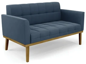 Sofá Namoradeira 2 Lugares Base de Madeira Castanho Elisa Suede D03 - DRossi - Azul Marinho