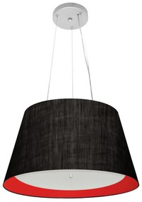 Lustre Pendente Cone Md-4119 Cúpula em Tecido 21/40x30cm Preto / Vermelho - Bivolt