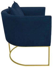 Poltrona Paola Suede Azul Marinho Base Metálica Dourado - D'Rossi