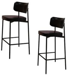 Banqueta Alta Bar Estofada Kit 2 Ella M25 Sintético Preto - Mpozenato