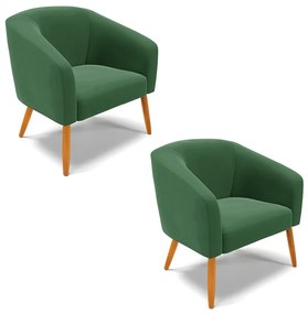 Poltrona Decorativa Pé Palito Castanho kit 2 Stella Veludo D03 - D'Rossi - Verde Esmeralda