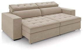 Sofá Decorativo Hugo 2 Lugares 246cm Reclinável e Retrátil Veludo Bege G45 - Gran Belo