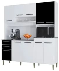 Armário de Cozinha Compacta 180cm Regina P11 Branco/Preto - Mpozenato