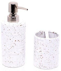 Kit Banheiro 01 Porta Sabonete Liquido e 01 Porta Escova em Cerâmica Branco - D'Rossi