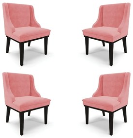 Kit 4 Cadeiras Decorativas Sala de Jantar Base Fixa de Madeira Firenze Suede Rosê/Preto G19 - Gran Belo