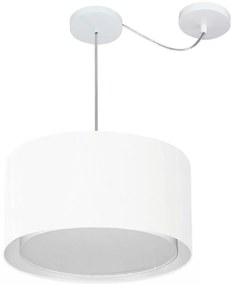 Lustre Pendente Cilíndrico Com Desvio Md-4310 Cúpula em Tecido 40x25cm Branco - Bivolt