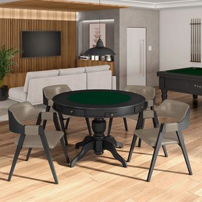Conjunto Mesa de Jogos Carteado Bellagio Tampo Reversível e 4 Cadeiras Madeira Poker Base Estrela PU Nude/Preto G42 - Gran Belo