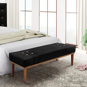 Divã Recamier Banco Base Madeira para Quarto Gênova 195cm Suede Preto S04 - D'Rossi