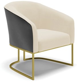 Poltrona Decorativa Industrial Dourada Stella Preto/Linho Bege D03 - D'Rossi