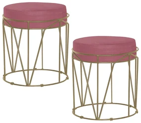 Kit 2 Puffs Decorativo Sala de Estar Base Gold Chloe Suede Rosa G41 - Gran Belo