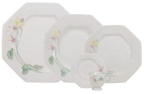 Aparelho De Jantar E Café 60Ml 20 Peças Porcelana Schmidt - Dec. Encanto E373