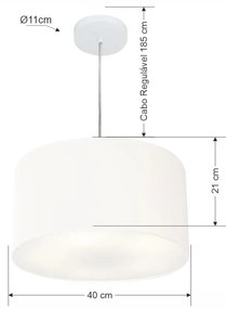 Lustre Pendente Cilíndrico Vivare Md-4019 Cúpula em Tecido 40x21cm - Bivolt