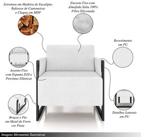 Kit 2 Poltronas Decorativa Sala de Estar Moria Base em Ferro Pu Preto/Branco G33 - Gran Belo