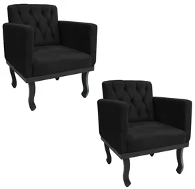 kit 02 Poltronas Classic Pés Luís XV Suede Preto - ADJ Decor