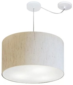 Lustre Pendente Cilíndrico Com Desvio De Centro Md-4167 Cúpula em Tecido 60x30cm Linho Bege - Bivolt