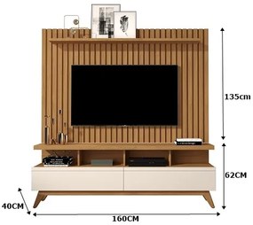 Rack Vivare 1.6 Wood Com Painel Para TV Até 65 Polegadas Classic Ripado Verdadeiro Nature/Off White - JLAR Móveis