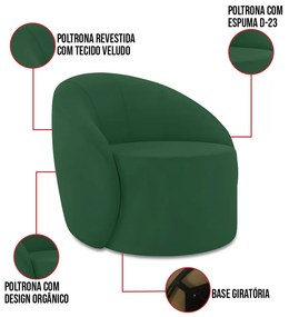 Sofá 3 Lugares Orgânico 180cm Morgan e Poltrona Lua Veludo Verde D03 - D'Rossi