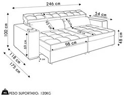 Sofá Retrátil Reclinável 3 Lugares 246cm Vick M22 Suede Bege - Mpozena