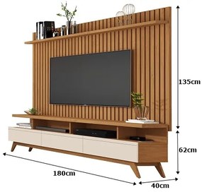 Rack Vivare 1.8 Wood Com Painel Classic Ripado Para TV Até 72 Polegadas Nature/Off White - JLAR Móveis