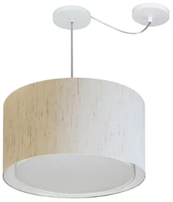 Lustre Pendente Cilíndrico Com Desvio Md-4313 Cúpula em Tecido 45x30cm Linho Bege - Bivolt
