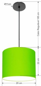 Luminária Pendente Vivare Free Lux Md-4105 Cúpula em Tecido - Verde-Limão - Canopla cinza e fio transparente