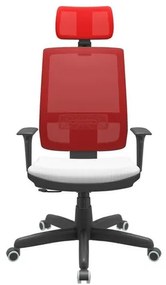 Cadeira Office Brizza Tela Vermelha Com Encosto Assento Aero Branco RelaxPlax Base Standard 126cm - 63632 Sun House
