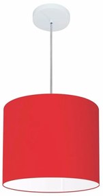 Lustre Pendente Cilíndrico Md-4143 Cúpula em Tecido 35x25cm Vermelho - Bivolt