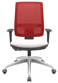 Cadeira Office Brizza Tela Vermelha Assento Vinil Branco RelaxPlax Base Aluminio 120cm - 63828 Sun House