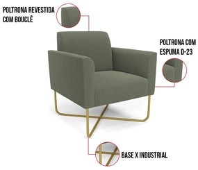 Poltrona Sala Base X Industrial Dourado Marisa Bouclê D03 - D'Rossi - Pistache