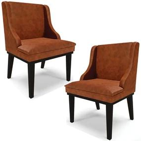 Kit 2 Poltronas Decorativas Base Fixa de Madeira Firenze PU Nozes/Preto G19 - Gran Belo