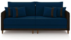 Sofá Living Montecarlo 3 Lugares Bipartido 252cm Pés em Madeira Veludo/PU Azul/Marrom G33 - Gran Belo