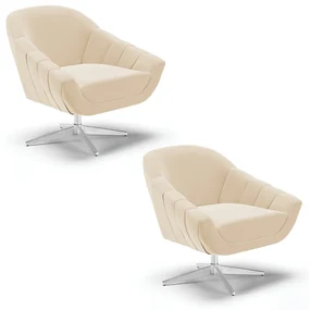 Kit 02 Poltronas GiratĂłria Giovana Suede Bege Base Cromada - D'Rossi