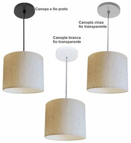 Luminária Pendente Vivare Free Lux Md-4105 Cúpula em Tecido - Linho Bege - Canopla cinza e fio transparente