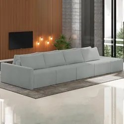 Sofá Ilha Modular com Puff para Sala Living 432cm Georgia K04 Bouclê C