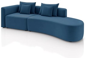 Sofá Curvo Decorativo Kimiko 327Cm 4 Lugares Sala de Estar com Chaise Veludo Azul Petróleo G52 - Gran Belo